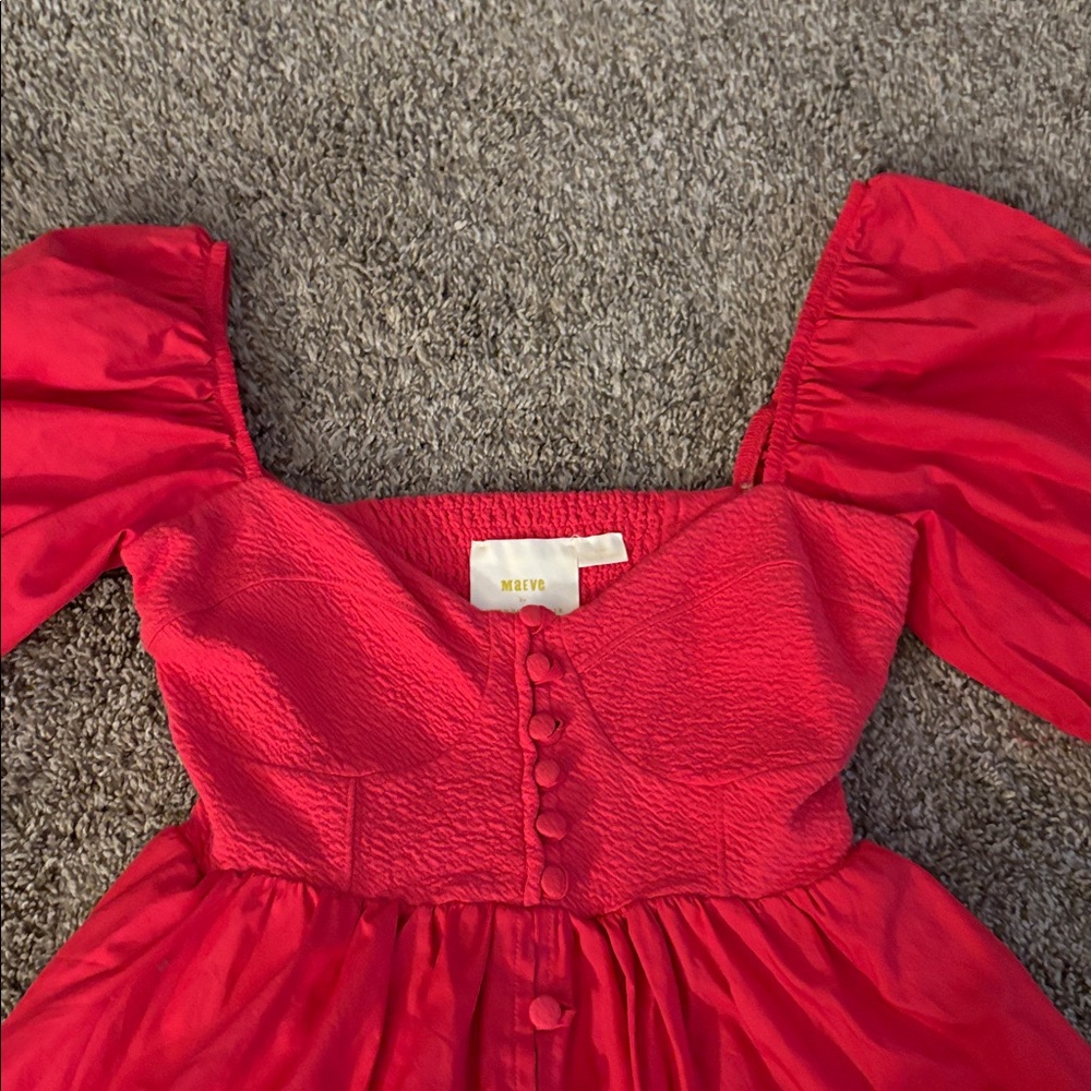 Maeve Anthropologie Red Mini Dress with Puff Sleeves - Picture 5 of 13
